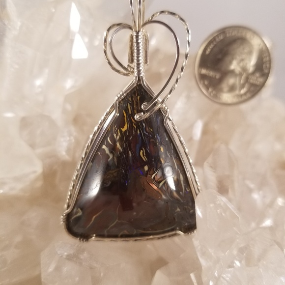 Silver Wire wrapped Australian Boulder Opal - Picture 8 of 12
